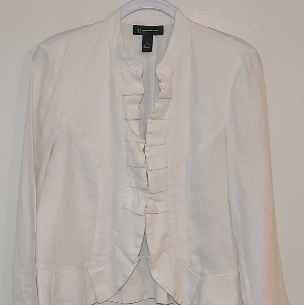INC | Jacket, Ruffled Front,  Linen (White) - PL, NWT